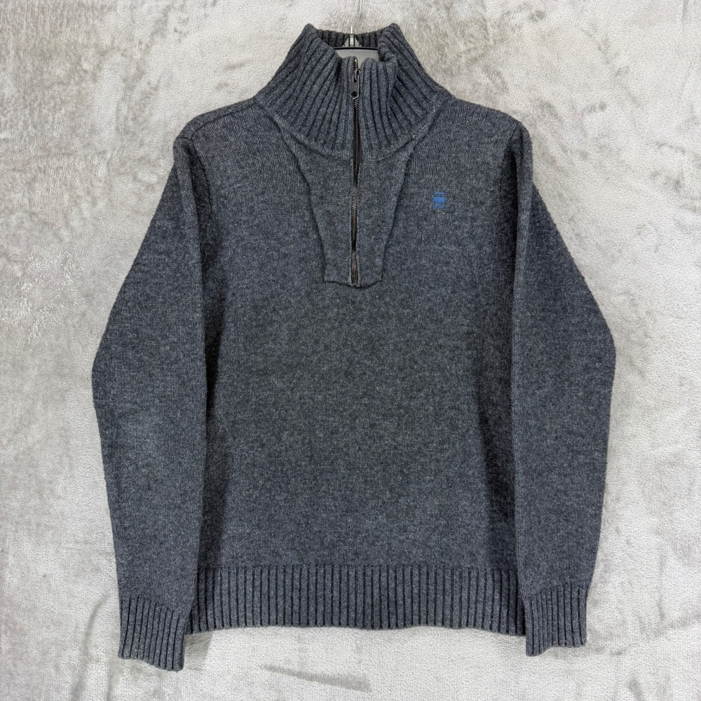 G-Star Raw Mens CL Coast Half Zip Lambswool Knit Sweater Charcoal Grey Large